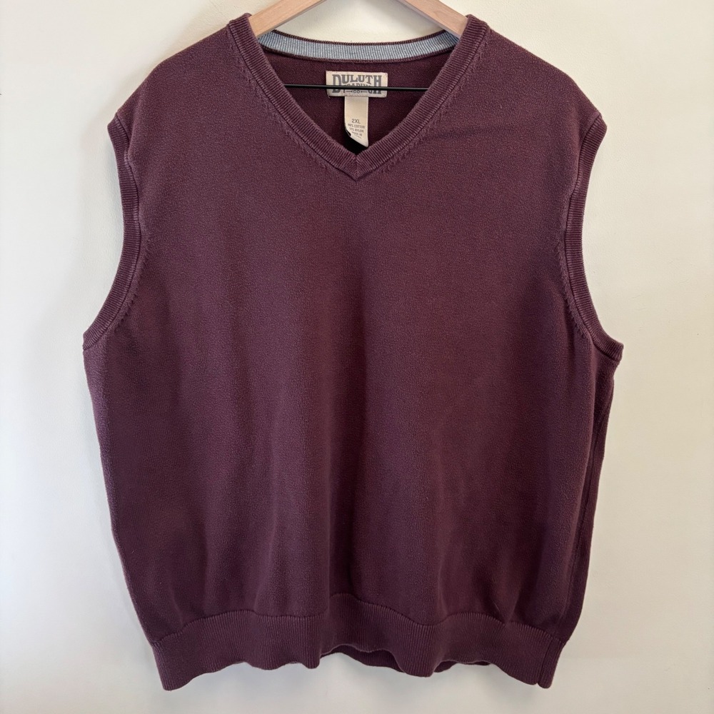 Duluth Trading Co Mens 2XL V-Neck Sweater Vest Burgundy Maroon Cotton Blend